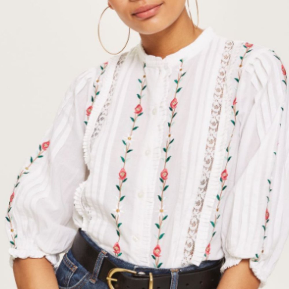 TOPSHOP : Linear Floral Ruffle Blouse - Picture 2 of 6
